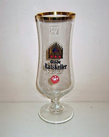 beer glass from the Gilde brewery in Germany with the inscription 'Gilde Ratskeller Edel Pils 1546'