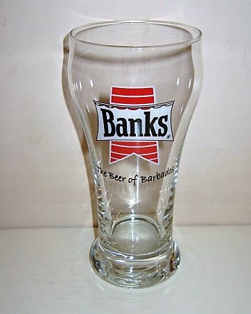 beer glass from the Banks  brewery in Barbados with the inscription 'Banks, Beer Of Barbados'