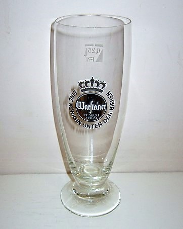 beer glass from the Warsteiner brewery in Germany with the inscription 'Warsteiner Premium verum Eine Konigin Unter Den Bieren'