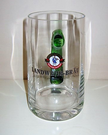 beer glass from the Landwehr Brau brewery in Germany with the inscription 'Landwehr Brau Echte Bierkultur Erleben Landeehr Brau Reichelshofen'