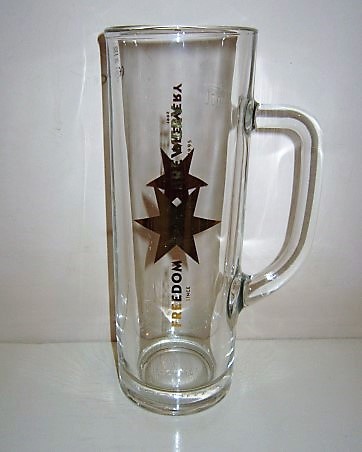 beer glass from the Freedom  brewery in England with the inscription 'Freedom Brewery Since 1995'