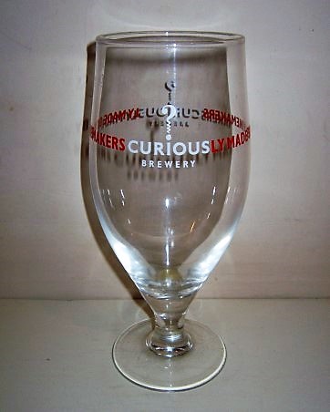 beer glass from the Chapel Down brewery in England with the inscription 'Curious Brewery, Couriously Made By Wine Makers'