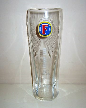 beer glass from the Foster's brewery in Australia with the inscription 'F Estd Melbourne 1888'