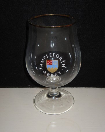 beer glass from the Ampleforth Abbey brewery in England with the inscription 'Ampleforth Abbey'