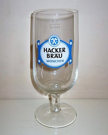 beer glass from the Hacker-Pschorr brewery in Germany with the inscription 'Hacker Brau Munchen, Hackerbrau Munchen 1417'