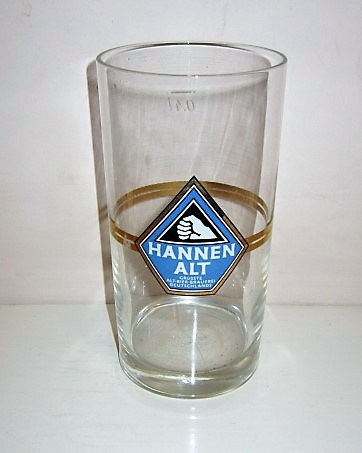 beer glass from the Hannen  brewery in Germany with the inscription 'Hannen Alt Grosste Alt Bier Brauerei Deutschlands'