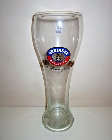 beer glass from the Erdinger  brewery in Germany with the inscription 'Erdinger Weissbier In Bayern Gebraut'