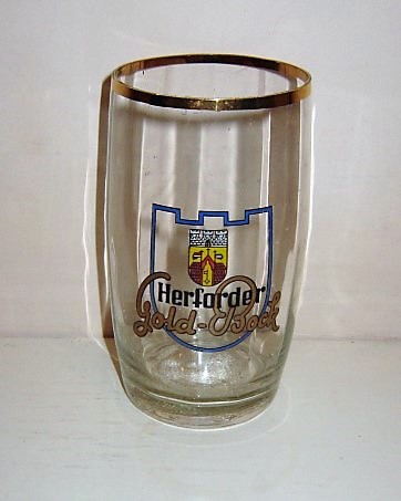 beer glass from the Herforder  brewery in Germany with the inscription 'Herforder Gold Bock'