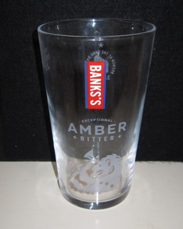 beer glass from the Wolverhampton & Dudley  brewery in England with the inscription 'Banks's Exceptional Amber Bitter'