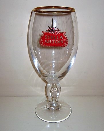 beer glass from the Stella Artois brewery in Belgium with the inscription 'Stella Artois'