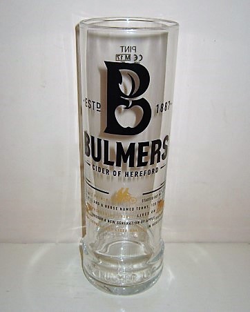 beer glass from the Bulmers brewery in England with the inscription 'Estd 1887 Bulmers,Cider Of Hereford, HP Bulmer Ltd'