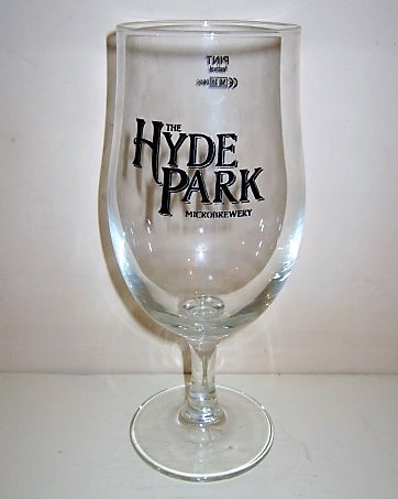 beer glass from the Hyde Park brewery in England with the inscription 'Hyde Park Microbrewery'