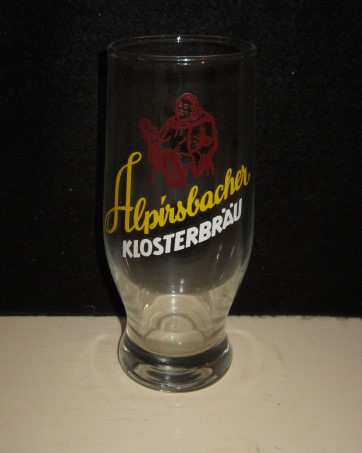 beer glass from the Alpirsbacher brewery in Germany with the inscription 'Alpirsbacher Klosterbrau'