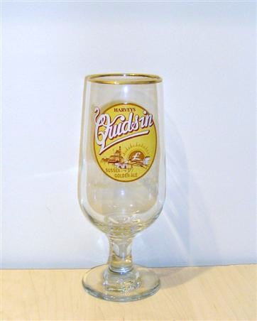 beer glass from the Harvey & Son brewery in England with the inscription 'Harveys Quids In Sussex Golden Ale'