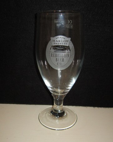 beer glass from the Rebellion brewery in England with the inscription 'Marlow Brewery Rebellion Beer Co'