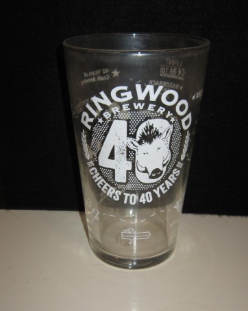 beer glass from the Ringwood brewery in England with the inscription 'Ringwood Brewery 1978-2018 Cheers to 40 years'