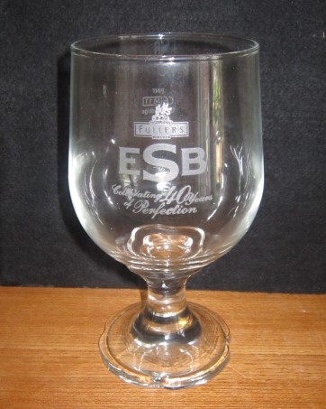 beer glass from the Fuller's brewery in England with the inscription 'Fullers ESB, Celebrating 40 Years Of Perfection'