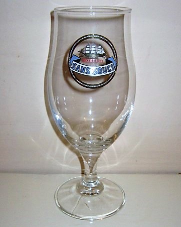 beer glass from the Heineken Italia brewery in Italy with the inscription 'Sans Souci Moretti'