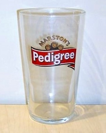 beer glass from the Marston's brewery in England with the inscription 'Marston's Pedigree'
