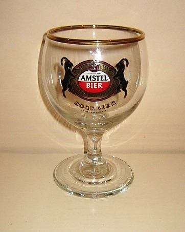 beer glass from the Amstel brewery in Netherlands with the inscription 'Amstel Bier Bockbier Extra Zwaar Bier'