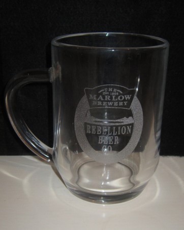 beer glass from the Rebellion brewery in England with the inscription 'Tha Marlow Brewery Est 1993 Rebellion Beer Co'