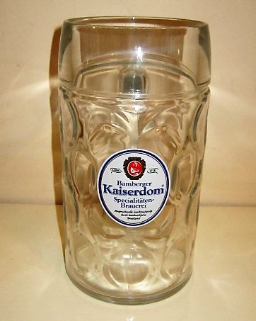 beer glass from the Kaiserdom brewery in Germany with the inscription 'Anno 1718 Bamberger Kaiserdom Specialitaten Brauerei'