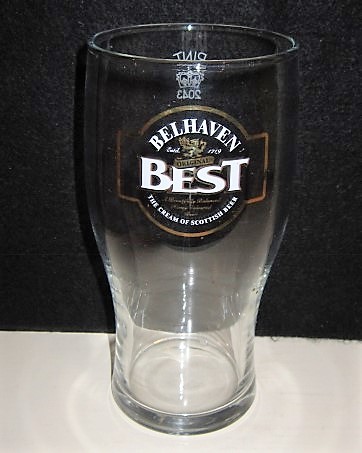 beer glass from the Belhaven brewery in Scotland with the inscription 'Belhaven Best The Cream Of Scottish Beer'
