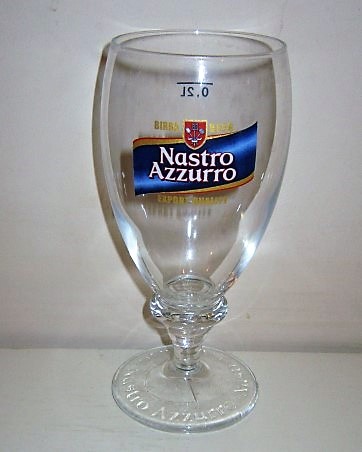 beer glass from the Peroni brewery in Italy with the inscription 'Birra Beer Nastro Azzurro Export Quality'