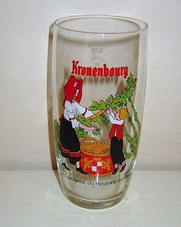 beer glass from the Kronenbourg brewery in France with the inscription 'Kronenbourg La Cueillette Du Houbion En Alsace'