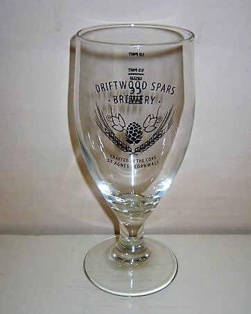 beer glass from the Driftwood Spars brewery in England with the inscription 'Driftwood Spars Brewery Creafted In The Cove St Agnes Cornwall'