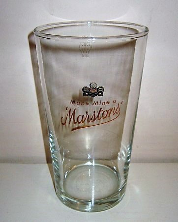beer glass from the Marston's brewery in England with the inscription 'Make Mine A Marstons'