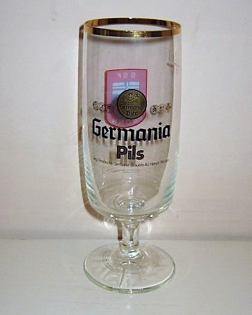 beer glass from the Frankenthaler Brauhaus brewery in Germany with the inscription 'Germania Bier Germania Pils Sieg Rheinische Germania Brauerei AG Hersel /Wissen '