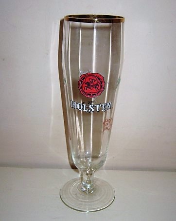 beer glass from the Holsten brewery in Germany with the inscription 'Holsten, Holstern Dorsen Bier, Holstern Kraft Malz Bier, Holstern Bock, Holstern Pilsener, Holstern Export'