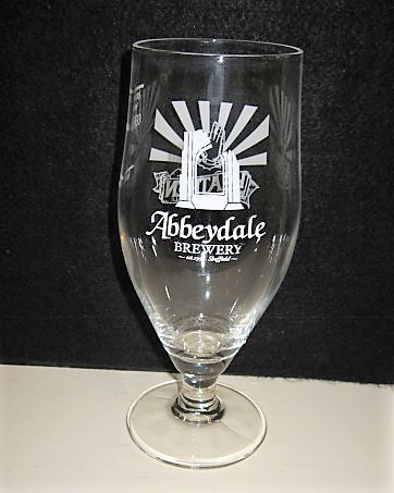beer glass from the Abbeydale brewery in England with the inscription 'Abbeydale Brewery Est 1996 Sheffield'