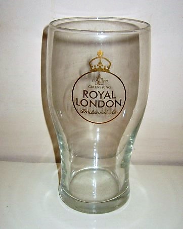 beer glass from the Greene King brewery in England with the inscription '1799 Greene King Royal London Traditional Ale'