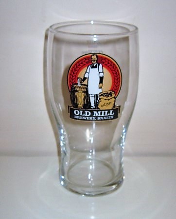 beer glass from the Old Mill  brewery in England with the inscription 'Old Mill Brewery'