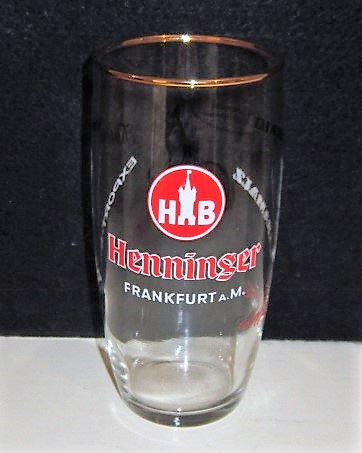 beer glass from the Henninger brewery in Germany with the inscription 'HB Henninger Frankfrut A.M'