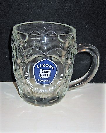 beer glass from the Strong & Co brewery in England with the inscription 'Strong Romsey, Strong Country Beer'