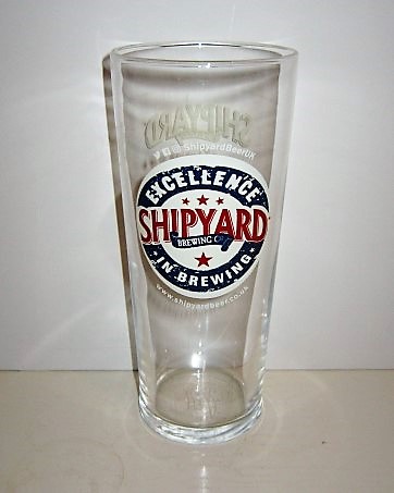 beer glass from the Shipyard  brewery in U.S.A. with the inscription 'Shipyard Brewing, Excellence In Brewing W.W.W. Shipyardbeer.co.uk'