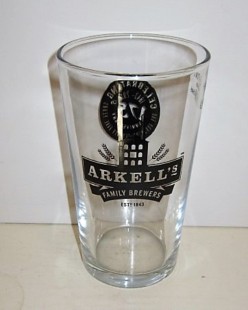 beer glass from the Arkell's  brewery in England with the inscription 'Arkell's Family Brewers EST 1843'