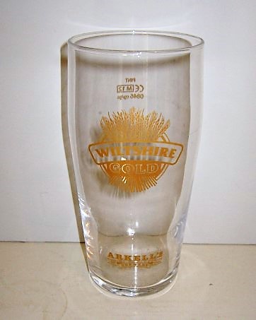 beer glass from the Arkell's  brewery in England with the inscription 'Wilshire Gold Arkell's Brewery EST 1843'