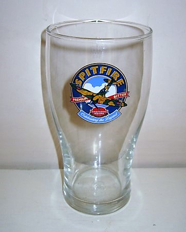 beer glass from the Shepherd Neame brewery in England with the inscription 'Spitfire Premium Bitter, Shepherd Neame Celebrating The Legend'