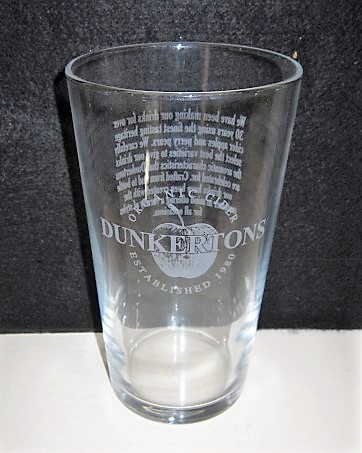 beer glass from the Dunkertons  brewery in England with the inscription 'Dunkertons Organic Cider Established 1980'