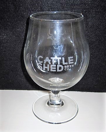 beer glass from the Cattle Shed brewery in England with the inscription 'Cattle Shed Brew Co'