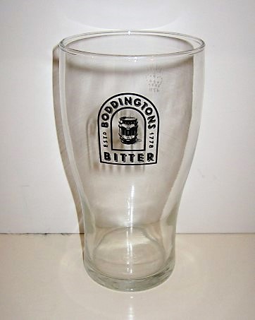 beer glass from the Boddingtons brewery in England with the inscription 'Boddingtons Bitter Estd 1778'