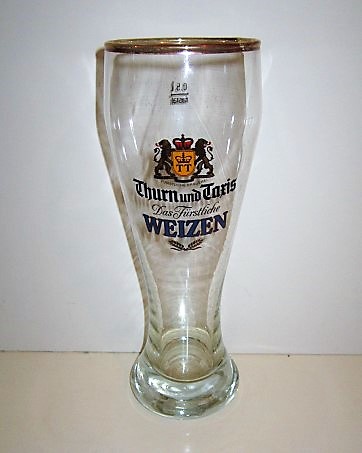 beer glass from the Thurn Und Taxis brewery in Germany with the inscription 'Thurn Und Taxis, Das Furstliche Weizen'