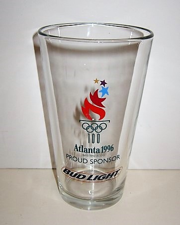 beer glass from the Anheuser Busch brewery in U.S.A. with the inscription 'Bud Light, Atlanta 1996 Proud Sponsor'