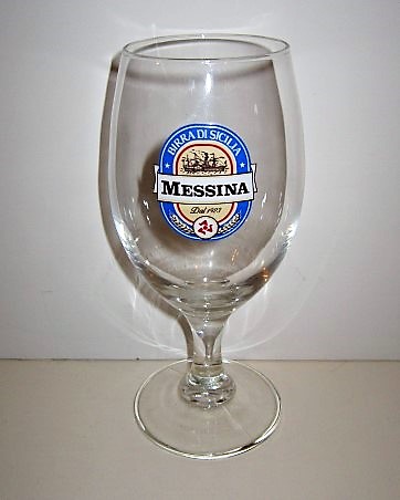 beer glass from the Messina brewery in Italy with the inscription 'Messina Birra Di Sicilia Dal 1923'