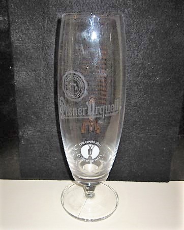 beer glass from the Pilsner Urquell brewery in Czech Republic with the inscription 'Pilsner Urquell, The Open Royal St George's'