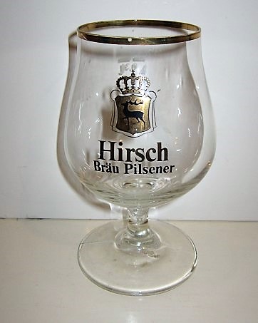 beer glass from the Hirschbrauerei  brewery in Germany with the inscription 'Hirsch Brau Pilsener'